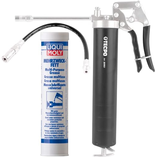 TECPO Pistola de engrase con manguera y grasa multiusos de litio, 400 g