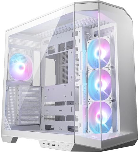 MSI MAG PANO 100R PZ WHITE ATX PC Case - Capacità ATX, staffa di installazione GPU Verical, supporto GPU, filtri antipolvere, staffa di archiviazione oscillante, doppia camera, USB 20Gbps Type-C