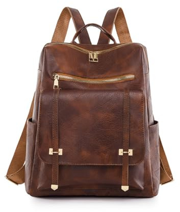 SONARIN Impermeable Mochila Mujer,Vintage PU Moda Mochila Damas Mochila Casual Mochilas Escolares Niñas Mochila de Viaje Antirrobo Ligero para Universidad Trabajo(Marrón)
