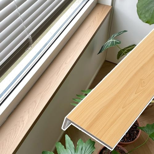 Wood Grain Window Sill Cover for Interior House, L Shape Window Cill Capping for Plants, Waterproof WindowSill Replacement for Tile Finish,L-150cm/59.1in-W-35cm/13.8in,L-150cm/59.1in-W-35cm/13.8i