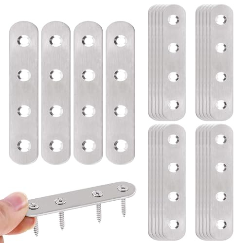 Wopanxye 24 st raka fästen för trä, anslutande fästplattor, platt reparation sammanfogande panelstöd bokhylla stöd metall galvaniserad kontakt för möbler fönster staket bord säng, 16 x 75 mm