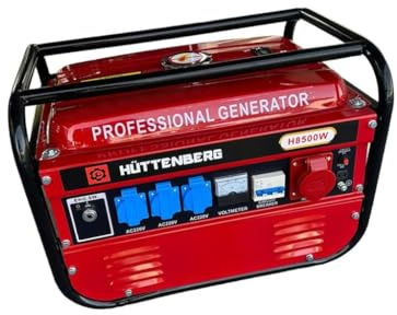 Hüttenberg Professional Generator H8500W, 6,5 PS Benzinmotor, 220V Stromerzeuger mit Voltmeter und Schutzschalter, Notstromerzeuger Generator Stromgenerator Aggregat, Rot