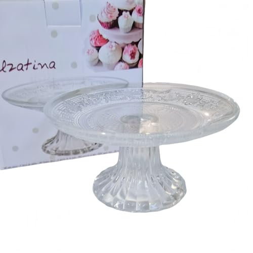 C.X.Y. Alzatina in Vetro Decorato 14,5 cm Diametro 7.5 cm Altezza, Piatto da Portata con Base Elegante