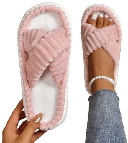 Zapatillas de estar por casa para mujer con suela de plataforma, con espuma viscoelástica, suela interior para verano, dormitorio, banda cruzada, elegante, con puntera abierta, ajustable como