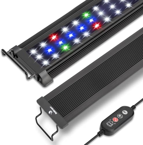 Eclairage d'aquarium, Eclairage LED plein-spectre d'aquarium, 10 niveaux de luminosité réglables,45W 24/7mode d'éclairage par tous les temps, avec support rétractable pour aquariums de taille 85-114cm