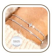 Avotto 925 Silver Bracelet for Women Girls Hypoallergenic Sterling Silver Layered Bracelets Silver Double Bracelets Adjustable Stackable Bracelet Birthday Gifts for Women Girls Jewelry