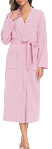 Sopesil Dam morgonrock våffla fullängdsrock lätt lyxiga badrockar mjuka myskläder nattkläder spa och hotell för alla året S-XXL, Rosa, S