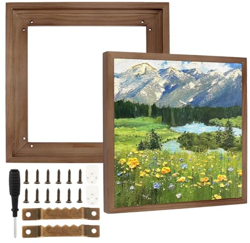 PH PandaHall 2 stycken canvas svävande ram, 20 x 20 cm kaffe trä svävande duk ram vägg hängande ram för målningar sträckt konst, 1,7 cm djup