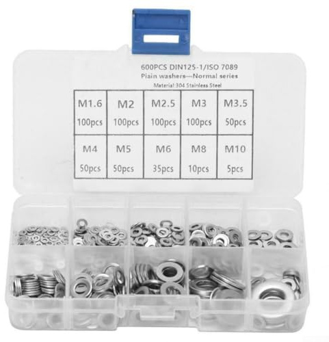 HEBEOT Set di 600 rondelle piatte in acciaio inox 304, assortite, M1, M2, M2.5, .5, M5, M6, M8, M10, kit hardware per riparazioni di macchine elettriche e automobilistiche