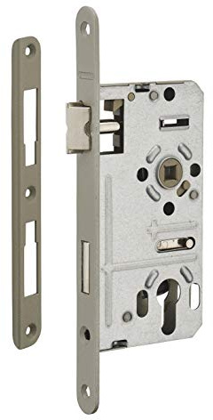 THIRARD - Boîtier de Serrure Encastrable à Cylindre pour Porte d'Entrée - Droite - Axe 55 mm - Bouts Ronds - Mécanisme à 2 Tours - Gâche Équerre Acier - Coffre Acier Cambré - Gris