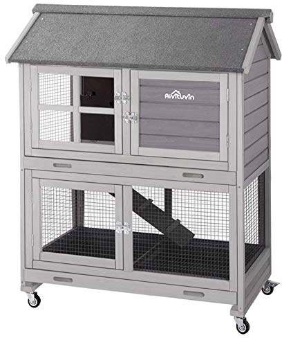 Aivituvin [Upgrade Version] Rabbit Hutch Bunny Hutch, Rabbit Cage with Two No Leak Trays, Indoor & Outdoor Waterproof Cage for Bunny, Upgraded Bottom Wire Netting,Grey,Large, Camel