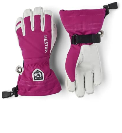Hestra Jungen Kid's Army Leather Heli Ski 5 Finger HandschuheRosa/Grau 7