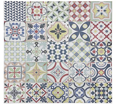 Alfombra de Vinilo Multicolor con Diseño Geométrico y Floral, Resistente, Fácil de Limpiar,Ideal para Cocina, Baño .. HIDRAMULTI (100X100 cm)