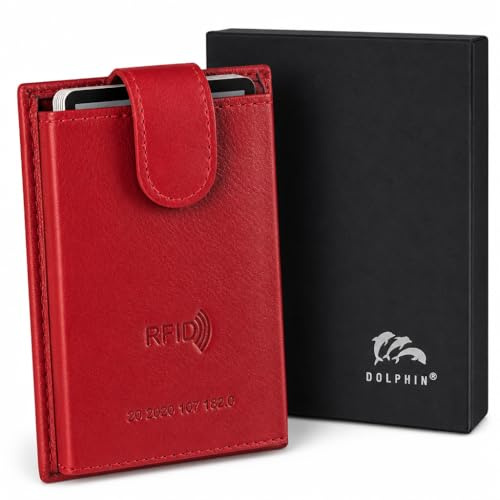Dolphin® Custodia per carte di credito Push&Pull, brevettata con scomparto per monete, porta carte di credito di alta qualità con protezione RFID, 100% vera pelle nappa, per fino a 10 carte di