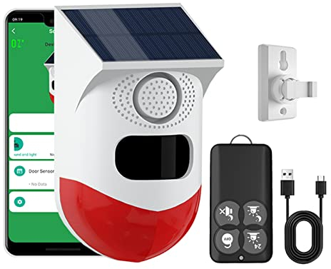 Allarme solare con sensore di movimento, allarme solare Wi-Fi intelligente con app, campanello impermeabile senza soldi per esterni con telecomando, sirena solare per esterni per casa villa fattoria