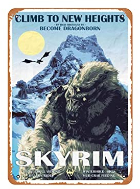 Muecddoa Vintage Blechschild The Elder Scrolls 5 Skyrim Map Poster Serie Spiel Poster Leinwand Poster Wandbild Kunst Poster Heimdekoration Spieler Zimmer Dekoration Wanddekoration Dekorationen