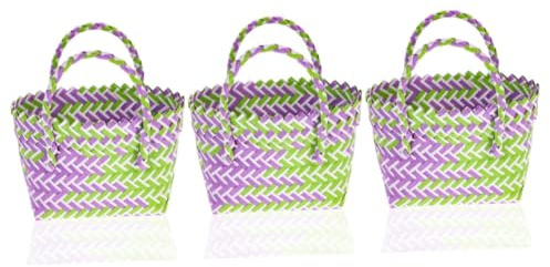 TOPBATHY 3 Pièces Panier Tressé En Pvc Sacs Fourre-tout Élégants Panier De Pique- Tissé Épicerie Fourre-tout En Plastique Fourre-tout De Plage Achats Fleuriste De Courses