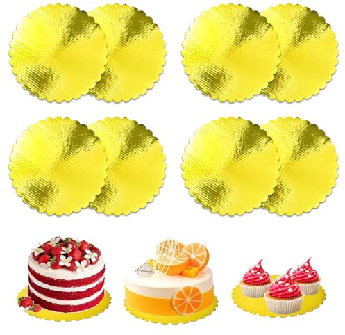 ADERTOS 8 Stück Tortenplatte Ø20cm Rund Cake Board Gold Papier Kuchenplatte Tortenunterlage 2mm Dick Cakeboard Tortenboden Platte Torten Bodenplatte Unterplatten für Kuchen und Torten