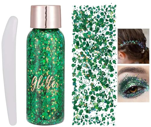 EONFAVE Body Glitter Gel, Flytande Paljetter för Kropp och Hår, Ansikte Smink, Kläddekoration, Feminin Festival Makeup och Tillbehör (109#Grön)