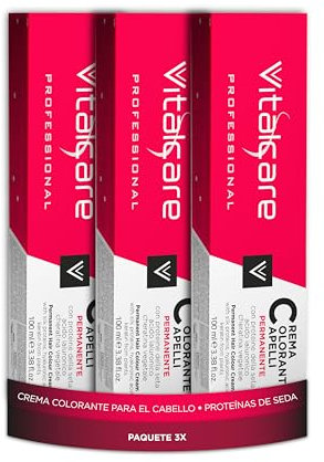 Vitalcare | Professional - Coloración Permanente Profesional, Crema Colorante para el Cabello, Tinte Capilar con Proteínas de Seda, n° 5/5, Marrón Caoba Claro, Multipack 3 uds x 100ml
