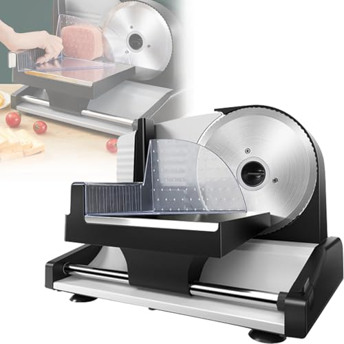 Trancheuse À Jambon Électrique Professionnelle 0-15 Mm Épaisseur Réglable, Détachable De Lame en Machine À Trancher Les Charcuterie en Aliments INOX pour Jambons, Pains, Viandes