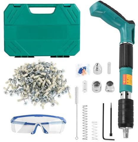 kits de pistolet à ongles en béton,Cloueuse Rivet Gun avec 200 clous ronds,outil à ongles manuel en acier réglable à 5 vitesses