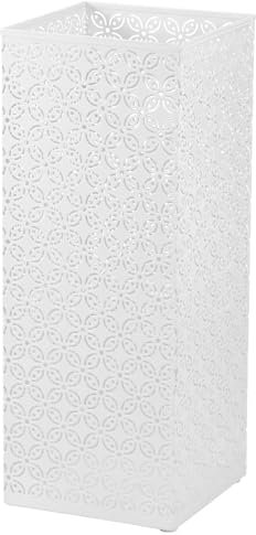 BAODBF Metal Umbrella Holder - Hollow Pattern Umbrella Stand for Hallway - 6.5×6.5×16.5in - Walking Stick, Ski Pole (White)