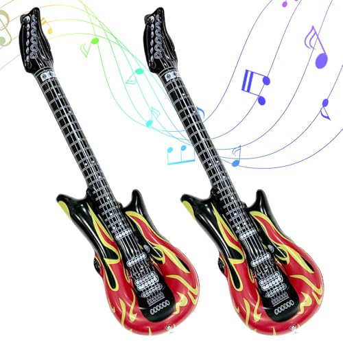2 Stück Aufblasbare Gitarre,Luftgitarren zum Aufblasen,Luftgitarre,Auf zum Karneval Kinder Aufblasbar,Erwachsene Balloon Dekoration,e Spielzeug,Flammen Musik Musikinstrumente Gitarren