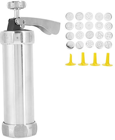 Akozon Ensemble de Presse à Biscuits avec 20 Pochoirs à Biscuits – Pistolet de Décoration en Alliage d'aluminium pour des Formes de Biscuits Parfaites – Facile à Utiliser pour