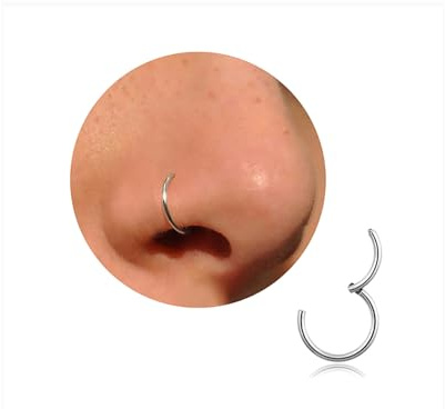 20G 18G 16G Titanium Nose Ring Hoop, Cartilage Hoop Earrings for Women Men Silver Gold Nose Ring Septum Ring Tragus Conch Helix Daith Lip Piercing Jewelry 6mm/7mm/8mm/9mm/10mm (Silver-20g, 10mm)