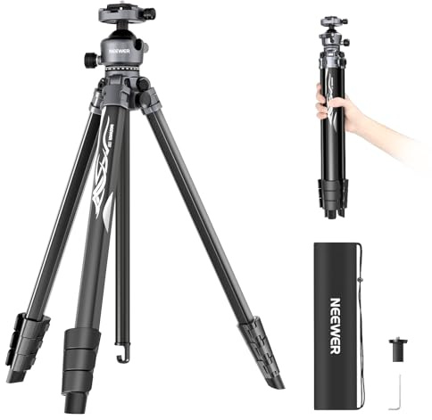 NEEWER LITETRIP LT07 61 Treppiede da Viaggio in Alluminio per Fotocamera con Testa Sfera a Basso Profilo, Piastra QR Arca Compatibile con Peak Design Tripod Plate V3, Doppio Asse Centrale, Max 10kg