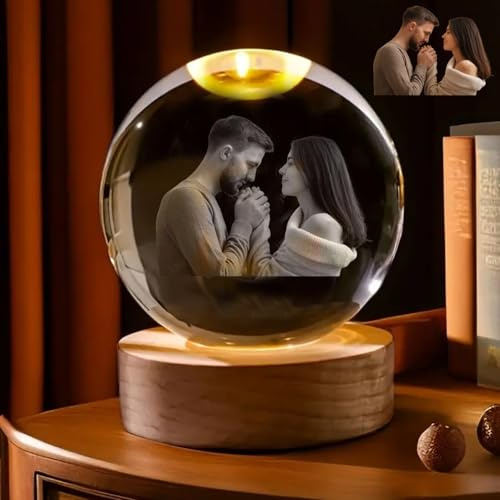 Foto En Cristal 3D Personalizada Con Base Luminosa, Foto Y Texto Personalizados Bola De Cristal Decorativa Con Luz, Personalizada for Papá, Mamá, Mujeres, Aniversario(Warm Light,6cm)