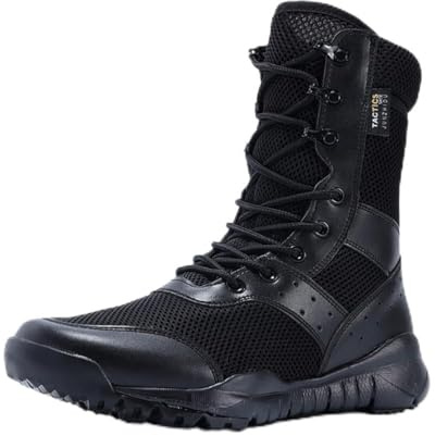 Minetom Hommes Bottes Rangers Militaires Moto Boots De Combat Airsoft Tactiques Bottine Chaussures De Randonnée A1 Noir 41 EU