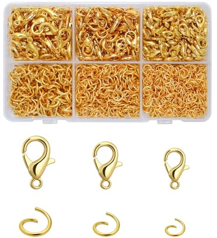 Prettme 1160 stycken kedjelås och böjringar guldset, kedjelås för armband, halsband, smycketillverkning, liten nyckelring för pyssel