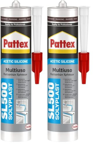 Pattex Sigillante Silicone Acetico Multiuso SL 500, Antimuffa, per Sanitari, Docce, Cucine, Bagni, Piastrelle in Ceramiche, Serramenti, Installazioni Idrauliche, Sigillante Marrone, Cartuccia 300 ml
