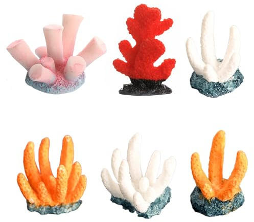 JOVYTH 6 Pezzi Decorazioni Acquario Artificiali, Piante Finte in Resina Corallo, Accessori Colorati per Pesci e Acquario