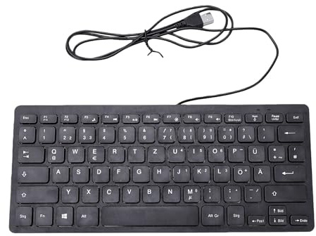 Hamwesh Minoritetsspråktangentbord, Trådbunden USB 78 Tangenter Bärbart Tangentbord med Laseretsning, Vattentät, 12 Multimedianycklar, 1,35 M Kabel, för Stationär Bärbar Dator (tyska)