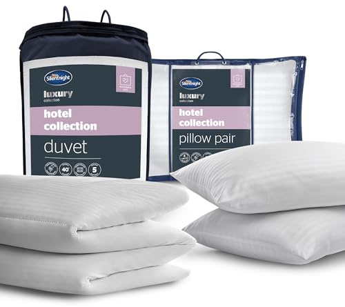 Silentnight Hotel Collection Bed Set - Luxury Hotel Quality 13.5 Tog Duvet and Pillow Pair Bundle - Premium Soft & Silk Touch - Hypoallergenic and Machine Washable, King