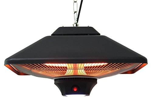 Outsunny Calefactor Exterior 1000/2000W Estufa Colgante de Techo Infrarrojos Radiante Halógeno con Control Remoto Luz LED para Interior y Exterior 43x43x25 cm Negro