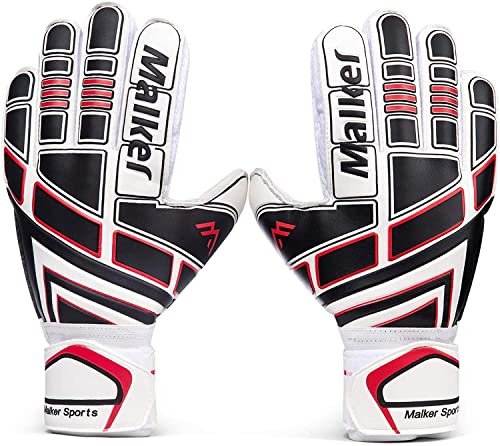 Malker Soccer Goalie Gloves Goalkeeper Gloves with Fingersave and Double Wrist Protection, Strong Grip Goalkeeper Gloves for Youth&Adult Size 8 (White)