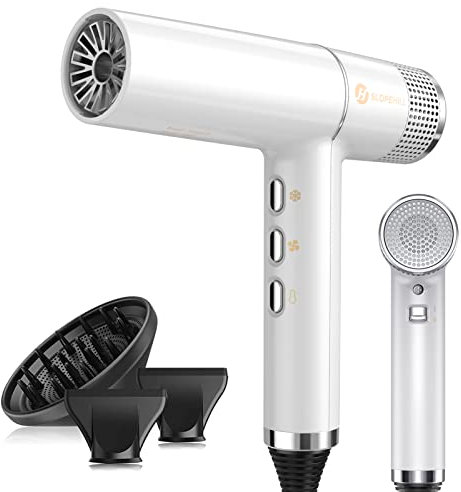Slopehill Secador de Pelo Profesional Iónico con Motor sin Escobillas Exclusivo | Microfiltro Innovador | Tecnología Oxy Activo | Pantalla LED | 268g Súper Ligero, 2000W (Blanco)