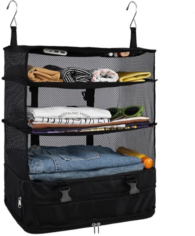 Surblue Colgante 3 Estantes Armario Organizador Bolsillo Plegable Tela Oxford Lavable con 2 Ganchos Negro XL