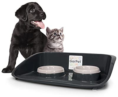 GarPet Futterstation Hund 2 Näpfe Futterbar mit erhöhter Rückwand Spritzschutz rutschfeste Hundebar Futternapf Wassernapf Unterlage Matte Hunde Katzen