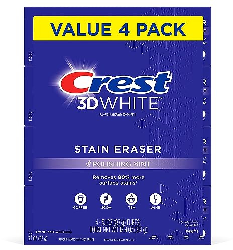 Crest 3D Weiße Fleckenradierer Zahnaufhellung Zahnpasta, Polierminze, 88 ml, 4 Stück
