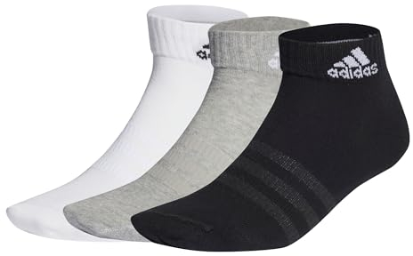 adidas Unisex - Adulto Thin and Light Ankle Socks 3 Pairs, Medium Grey Heather / White / Black, 10.5-12.5