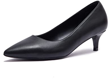 Zhabtuc Zapatos de Tacón Bajo para Mujer Zapatos de Tacón Gatito con Punta Tacones Altos Clásicos de 5CM Tacones Cerrados Zapatos de Novia de Boda de Tacón Bajo para Fiesta, Negro Mate, 38.5 EU