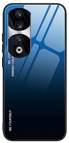 SEAHAI Funda para Honor 90 5G, Degradado de Color Carcasa con Tapa Trasera de Cristal Templado & Estuche Silicona TPU con Absorción de Golpes, Azul Elegante