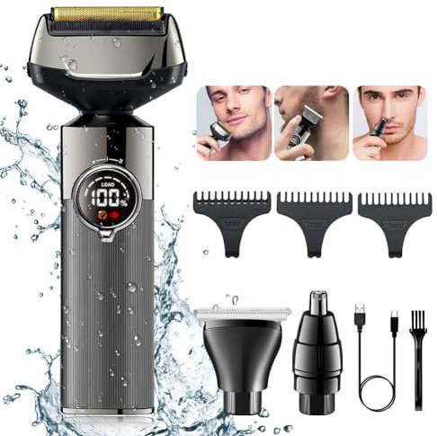 Solimpia Elektrorasierer Set 3 in 1 Multigroomer Bartschneider T-Blade Trimmer Haarschneidemaschine Herren Haarschneider Nasenhaartrimmer Präzisionstrimmer Groomer IPX7 Wasserdicht Wiederaufladbar