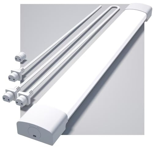 Modlicht Neon LED 60CM, 18W 1980lm Blanc Froid 5000K Tube LED CONNEXION EN SÉRIE SIMPLE, Reglette LED IP65 Imperméable Luminaire Plafonnier pour Atelier, Sous Sol, Bureau, Hobby, Grange