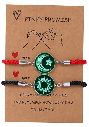 Yewkit 2pcs Sun and Stars Moon Couples Bracelets Pinky Promise Friendship Bracelets Set Gift for Valentine's Day Bracelet for Partners, One Size, Glass, no gemstone